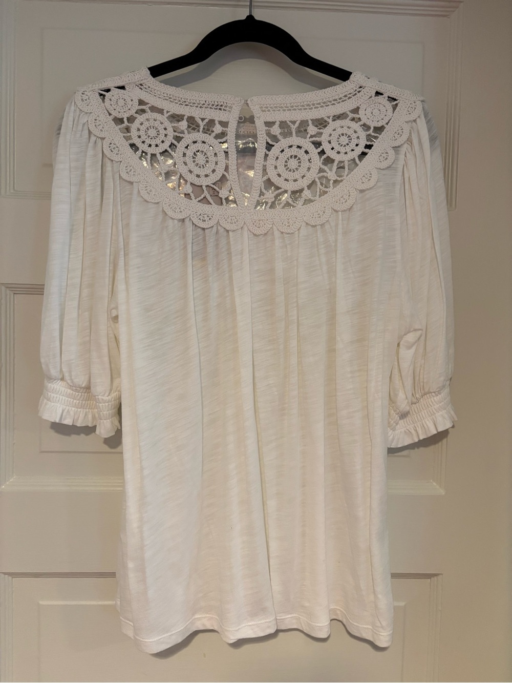 Boden Crochet Peasant White Short Sleeve Top